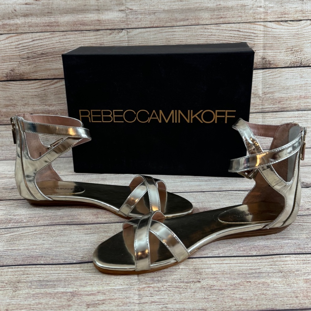 Rebecca Minkoff Bettina Cris Cross Sandal in Silver 9M